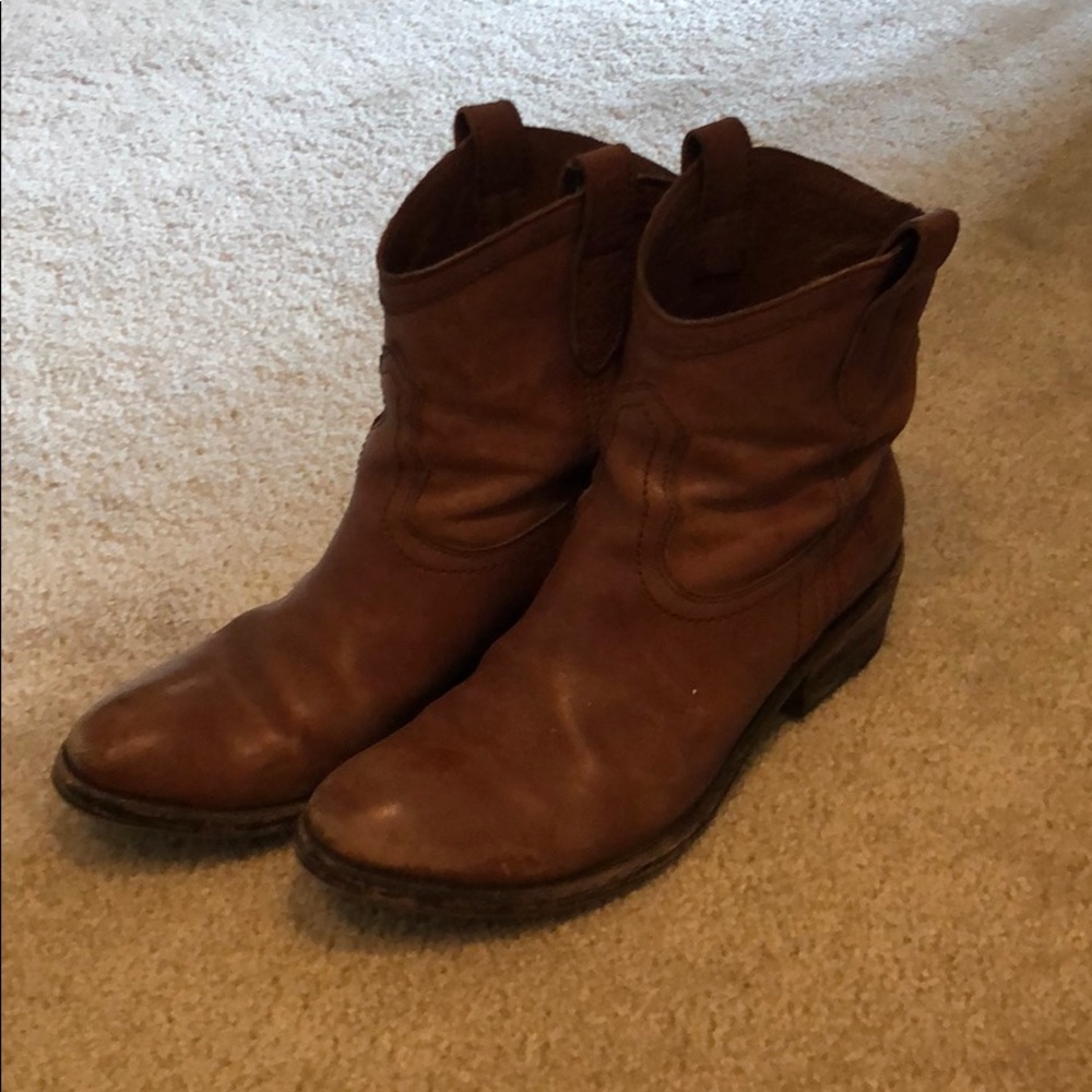 Frye Ankle Boots, Cognac, Size 8